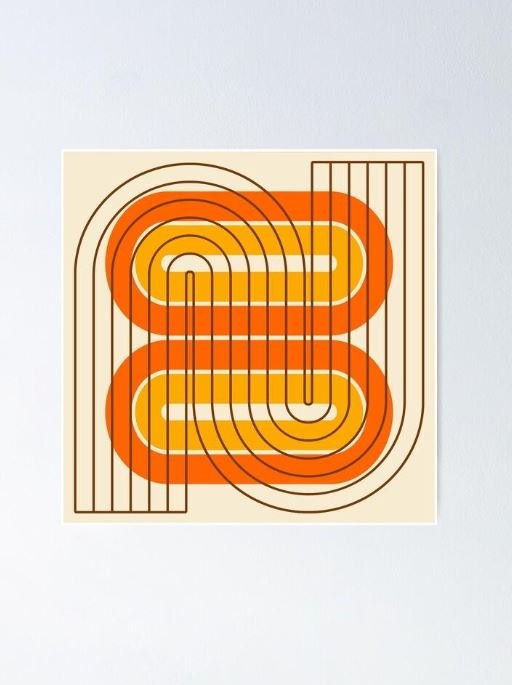Concentric orange arcs, 1970s screen print.